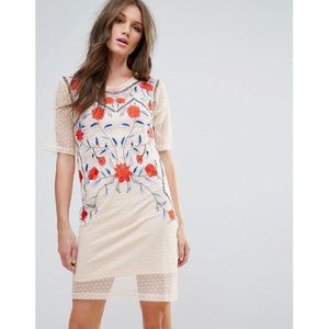 River Island Floral Embroidered mesh T-shirt dress